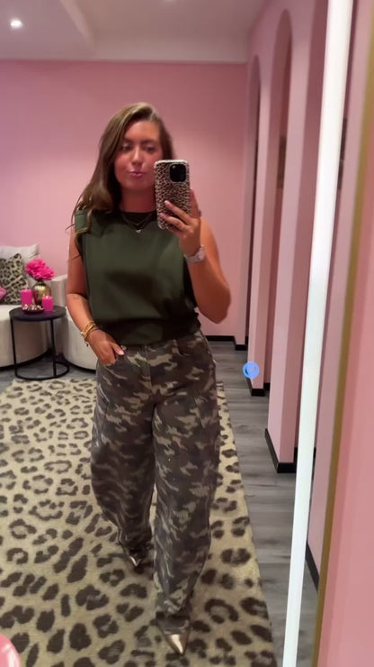 Queen Hearts Barrel Jeans Strass Camouflage