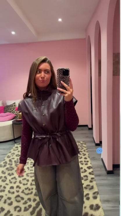 Luxe Leatherlook Gilet Aubergine/Bordeaux