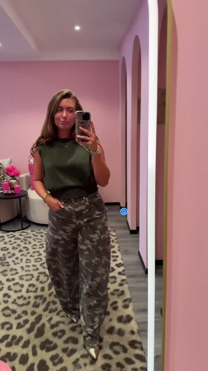 Queen Hearts Barrel Jeans Strass Camouflage