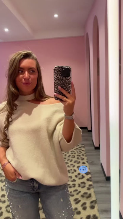 Elena Off Shoulder Knit Crème