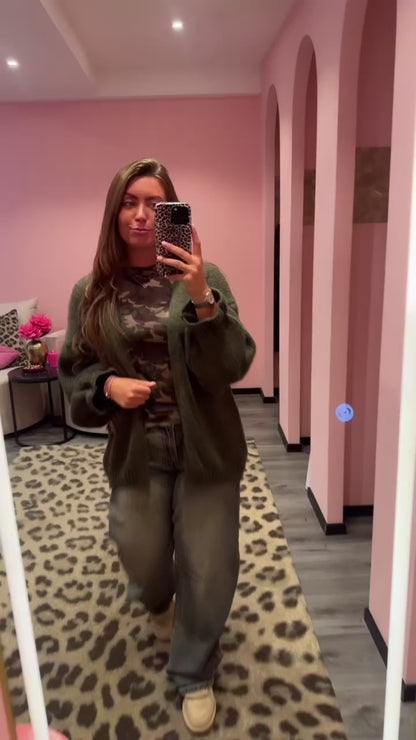 Cozy Knit Cardigan Army Groen