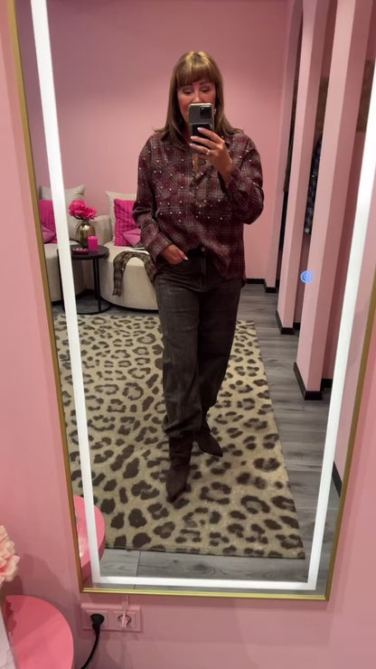 Flannel Sparkle Strass Blouse Bordeaux  126