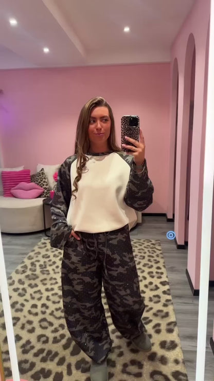 Comfy Chic Set Camouflage Strass