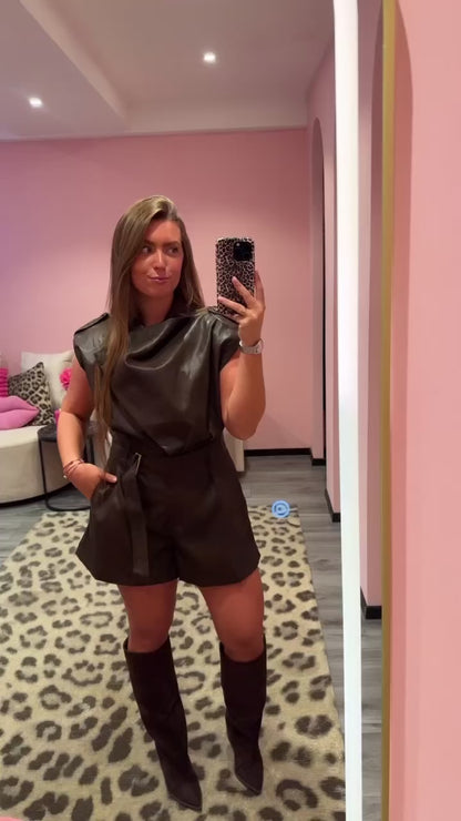 Romy Leatherlook Playsuit Bruin 4979